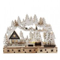 HOLZ SCHWIBBOGEN "WALDSZENE" weiß LED